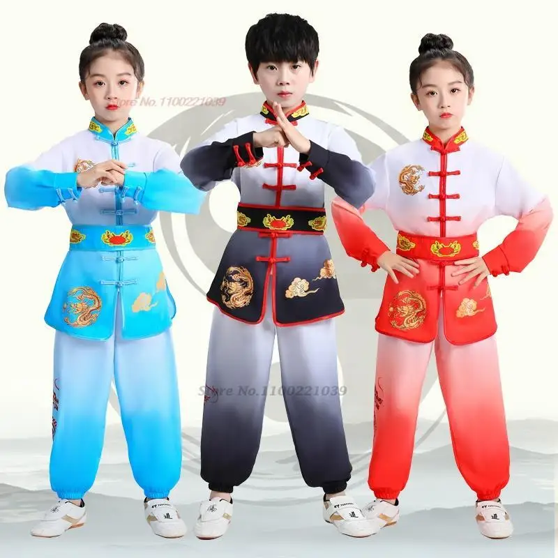 

2024 traditional chinese children kung fu costume national dragon print wushu uniform suit kung fu suit oriental wing-chun set