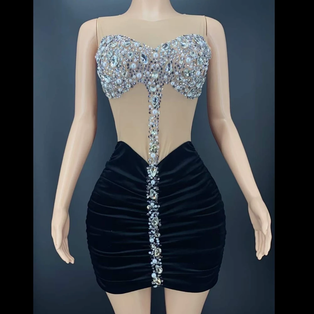 Nude Sleeveless Shining Rhinestones Sexy Black Swan Velvet Dress For Women Celebrity Party Clothing Stage Singer Costume
Nude Sleeveless Shining Rhinestones Sexy Black Swan Velvet Dress For Women Celebrity Party Clothing Stage Singer Costume