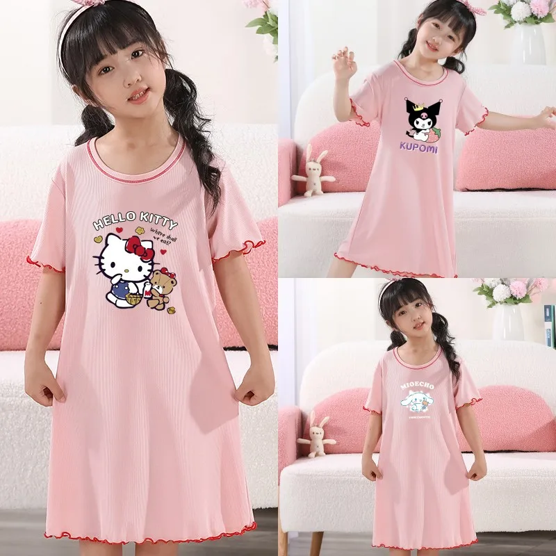 

Sanrio Hello Kitty Girls Pajamas Anime Cinnamoroll Loungewear Kawaii Cartoon Kuromi My Melody Kids Short Summer Pajamas Dresses