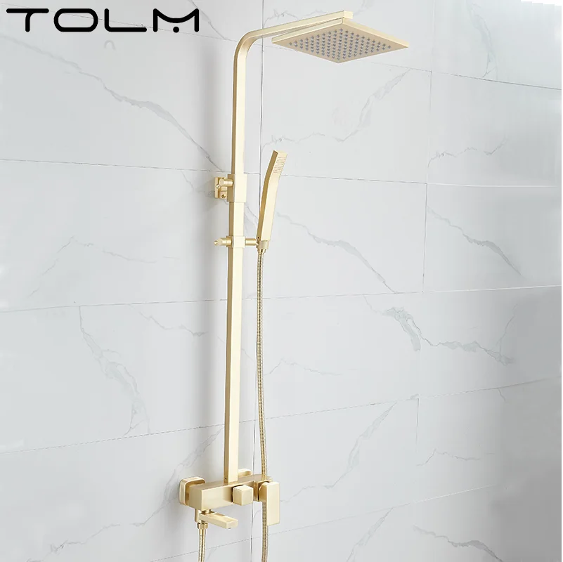 Tolm Brushed Gold Bathroom Shower Faucet Set Brass Bath Faucet Rainfall Shower Head Wall Mounted Bathtub Shower Mixer Tap System
Tolm Brushed Gold Bathroom Shower Faucet Set Brass Bath Faucet Rainfall Shower Head Wall Mounted Bathtub Shower Mixer Tap System