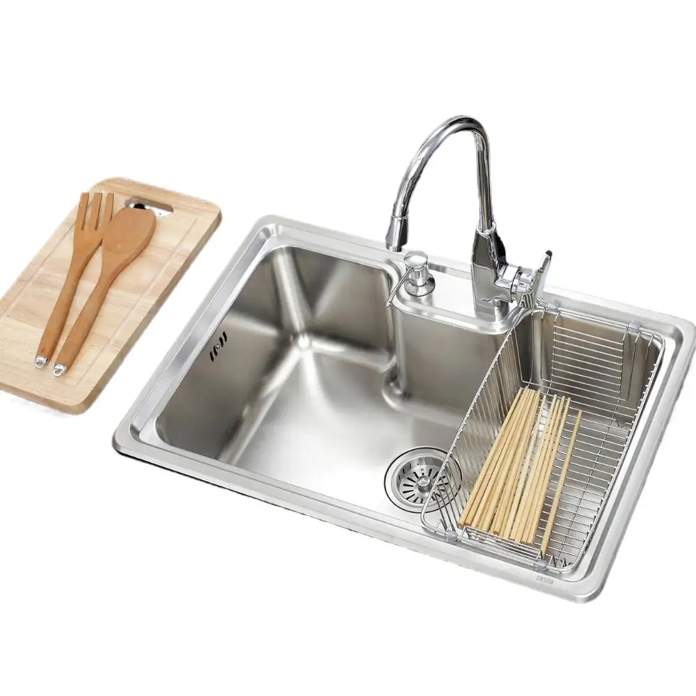 

SUS 304 Stainless Steel Nickel Brushed Undermount Kitchen Sink Set WitSolid Brass Pull Out Faucet Wooden Chopboard Spoon Fork