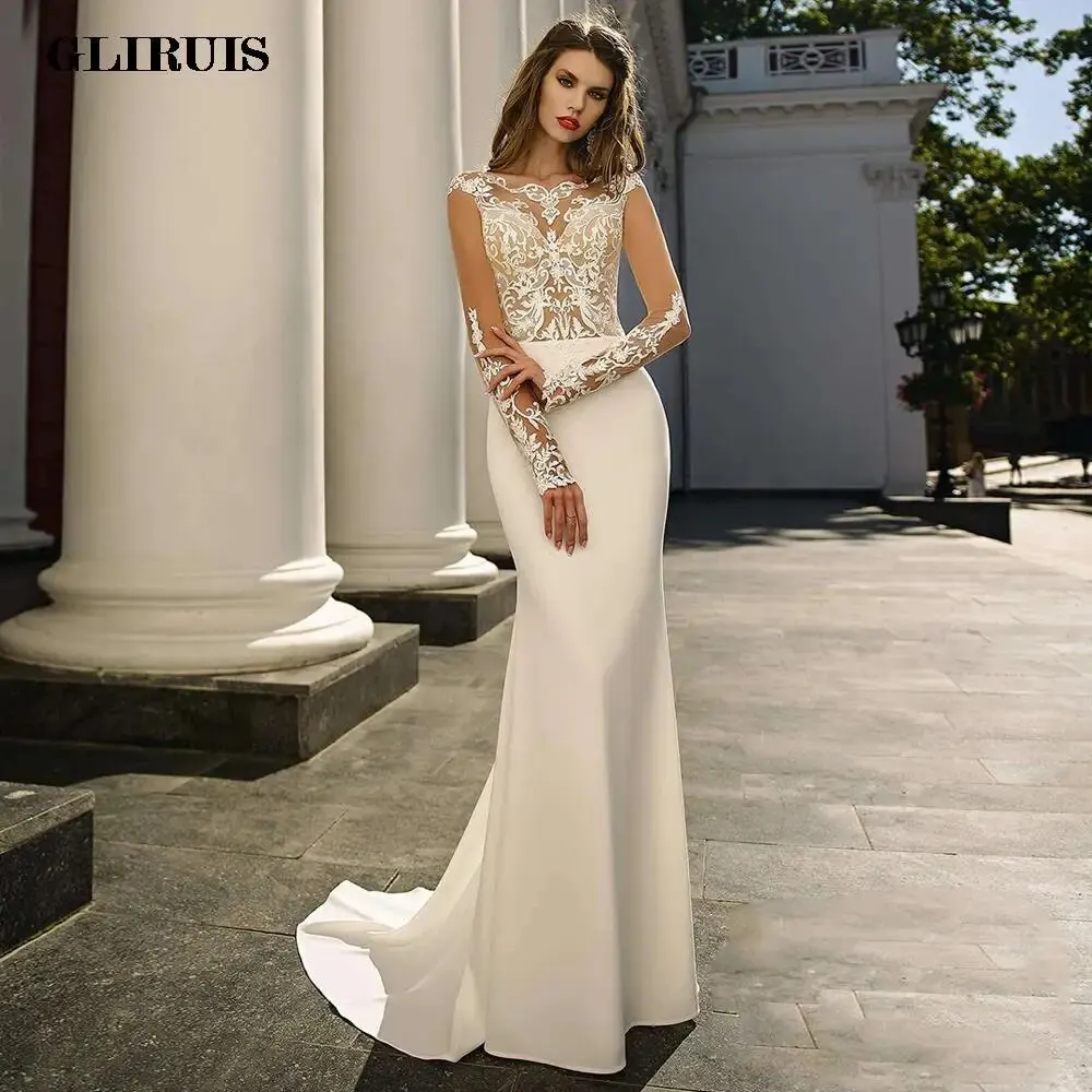 

2022 Lace Long Sleeves Mermaid Wedding Dresses Appliques High Neck Robe De Mariée Sirène For Women Vestido De Noiva Bridal Gowns