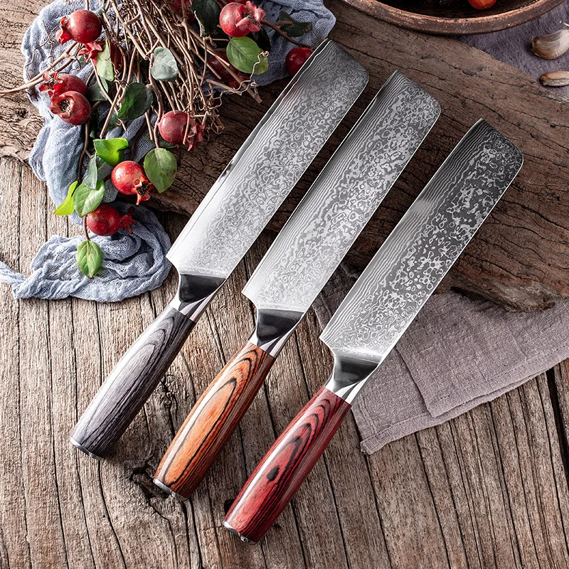 

Набор кухонных ножей, японские кованые Дамасские стальные ножи шеф-повара, острый нож для нарезки, дамасская сталь 67, Дамский кухонный нож