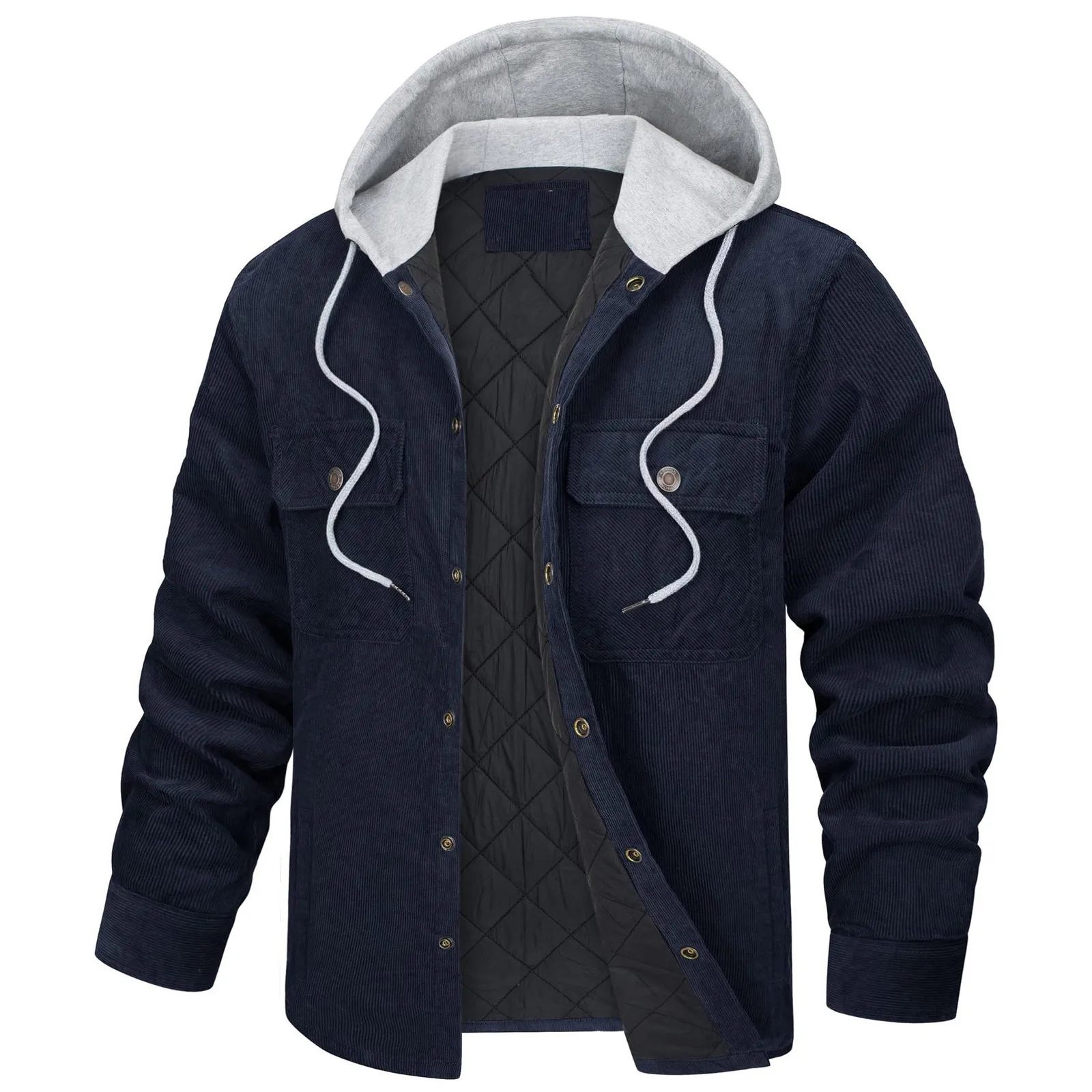 

Men'S Corduroy Winter Warm Quilted Lined Padded Hoodies Cotton Casual 5 Pockets Hooded Button Down Jackets & Coats Chamarras