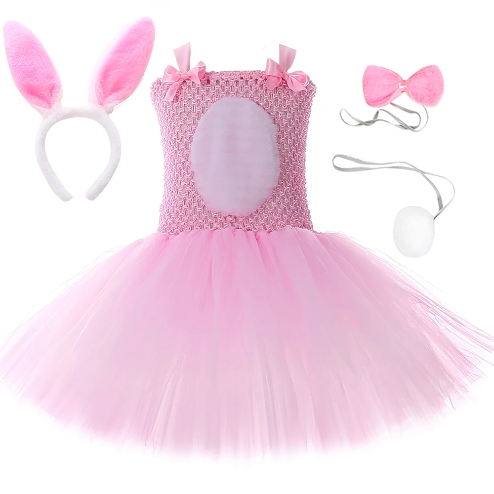 

Pink Easter Bunny Tutu Dress Costume for Baby Girls Holiday Birthday Party Clothes Toddler Kids Cute Rabbit Tulle Princess Dress