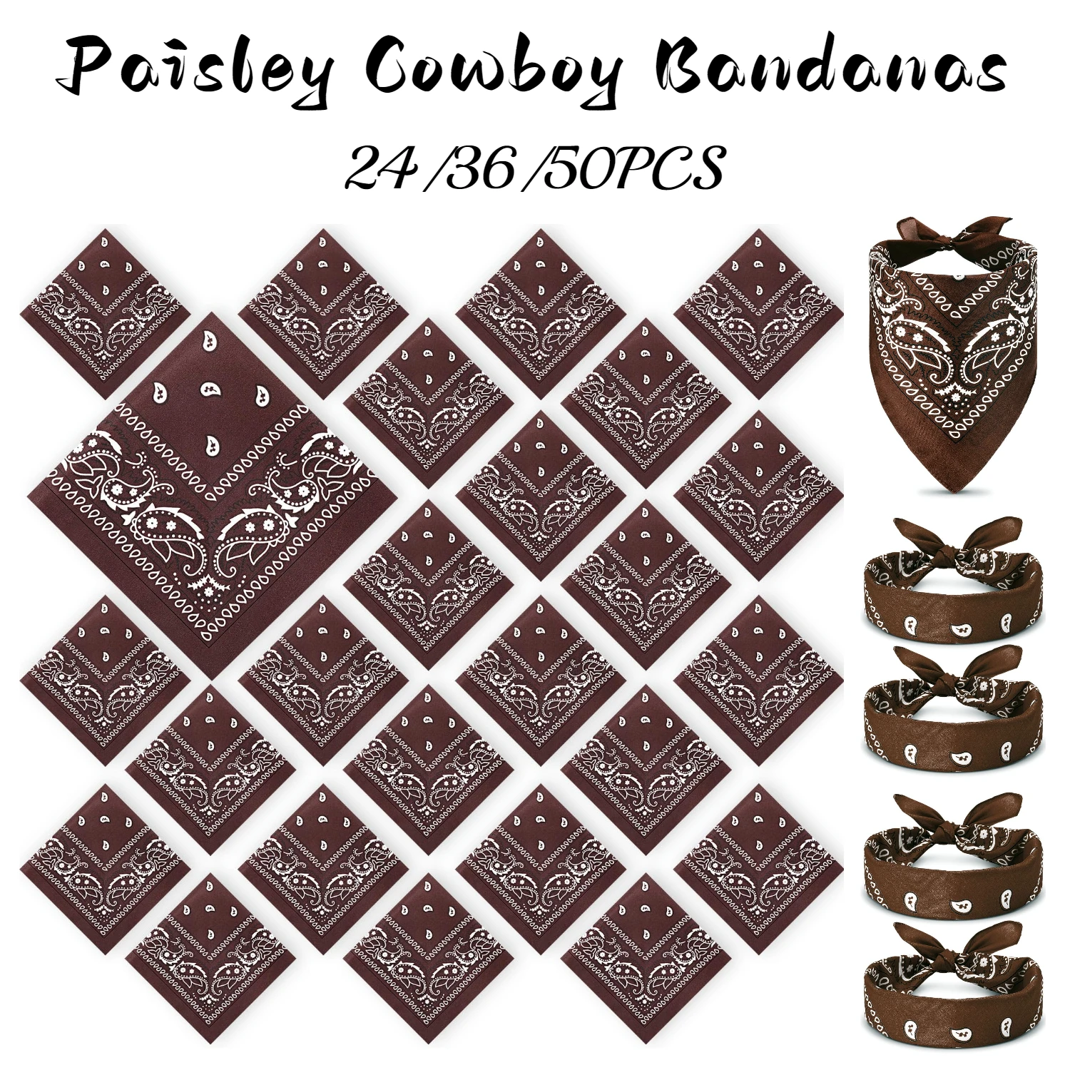 

24/36/50 Pcs Paisley Bandanas Cowboy Polyester Bandanas Bulk Necktie Multi Purpose Unisex Headband Birthday Party Costume 21.5in