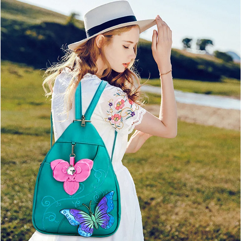 

2024 Women New Anti-theft Chest Bag Embroidery Soft Large Capacity Double Zipper Butterfly ShoulderBag Fashion backpack Travel