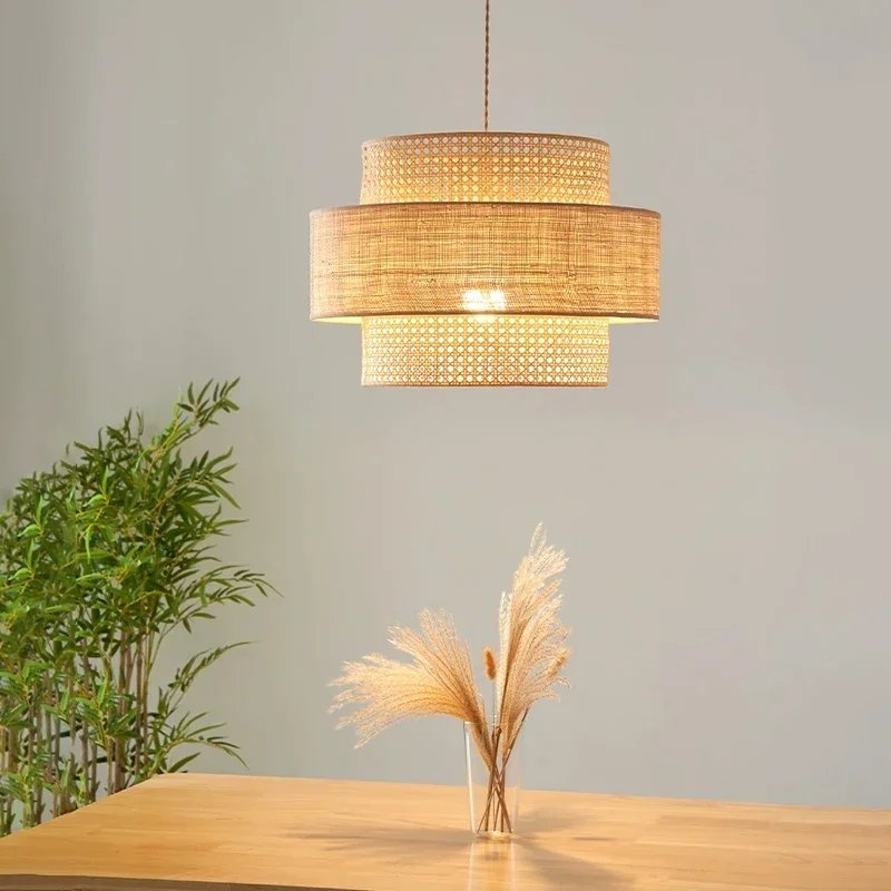 

Скандинавский светодиодный подвесной светильник из ротанга для ресторана, бара, B & B, гостиной, столовой, спальни, люстра, винтажный подвесной светильник