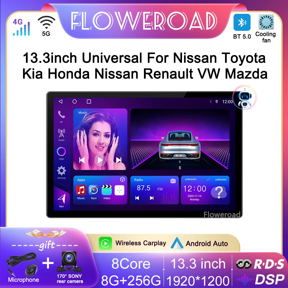 13.3 inch Universal Android 12 For VW KIA TOYOTA NISSAN HONDA MAZDA RENAULT Fiat Peugeot Car Video Multimedia Player GPS Carplay
13.3 inch Universal Android 12 For VW KIA TOYOTA NISSAN HONDA MAZDA RENAULT Fiat Peugeot Car Video Multimedia Player GPS Carplay