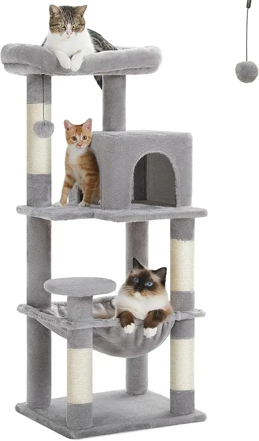 

PETEPELA 45.7" Cat Tree for Indoor Cats, 5-Level Cat Tower for Large Cats with Metal Frame Large Hammock (17.3"x15.3"), Cat Cond