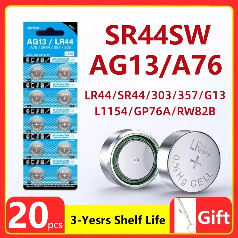 

20PCS AG13 LR44 A76 1.55V Button Batteries For Watch Toys Remote L1154 SP76 pila SR44 LR1154 357 303 Cell Coin Alkaline Battery