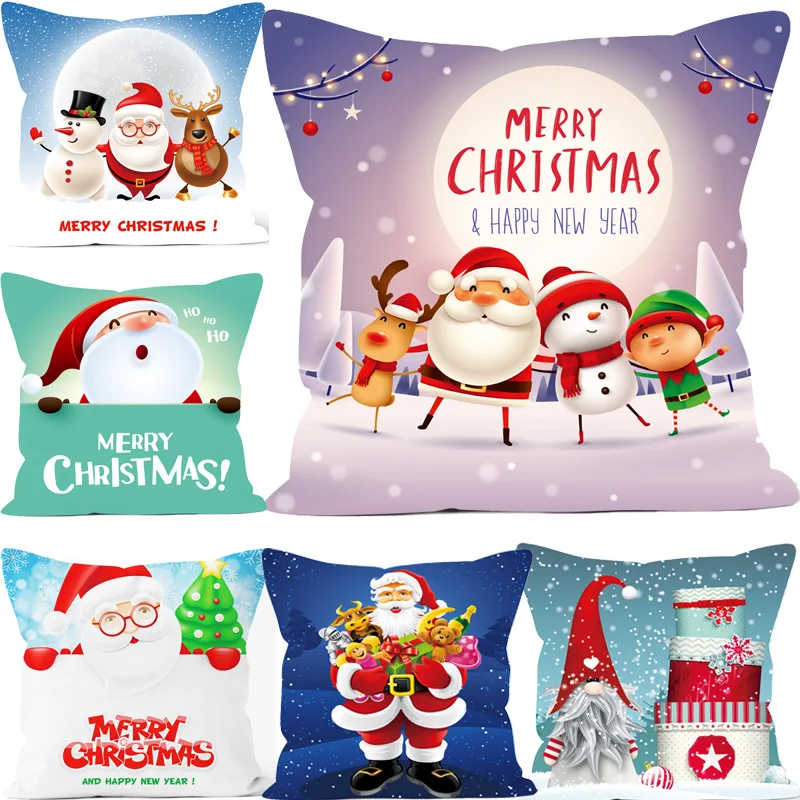 

Lovely Santa Claus Pillow Cover 45x45 Merry Christmas Pillowcase Home Cartoon Snowman Cushion Cover 45x45 Living Room B0361G