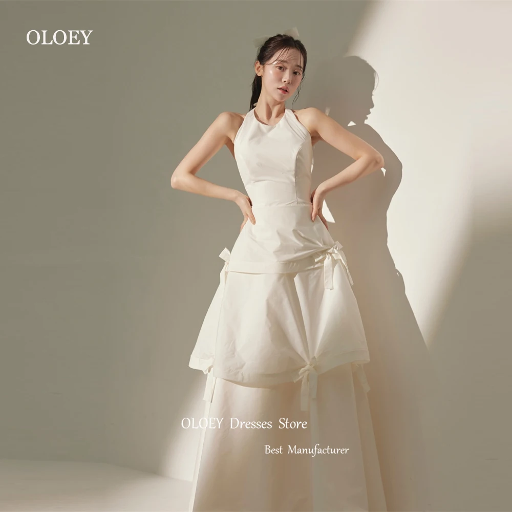 

OLOEY Vintage Ivory Taffeta A Line Wedding Dresses Korea Photoshoot Ribbon Bridal Gowns Floor length Custom Made 2024