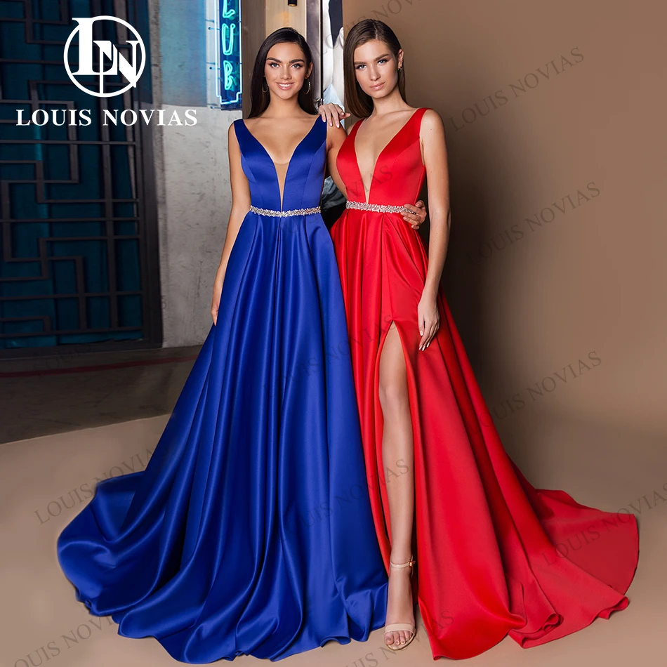 

LOUIS NOVIAS Sleeveless Evening Dresses For Women 2024 Satin Deep V-Neck Party Dresses vintage Thigh Split Vestidos De Noche