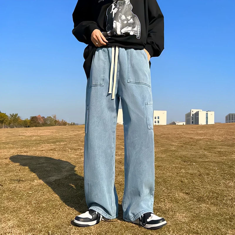 Japanese Streetwear Black Jeans for Man Straight Wide Leg Denim Trousers American Style Vintage Pants
Japanese Streetwear Black Jeans for Man Straight Wide Leg Denim Trousers American Style Vintage Pants