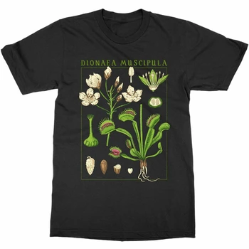 식물원 비너스 플라이 트랩, 보타니 블룸, 과일 식물 프린트 티셔츠 면 반팔 O넥 티셔츠, 여름 신상 선물
