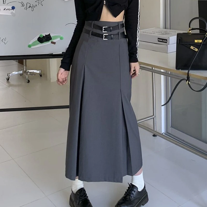 Korean High Waist Long Skirt Women Summer Double Belt Preppy Style Midi Skirts Pleated Black Gray A Line Y2K Harajuku Vintage
Korean High Waist Long Skirt Women Summer Double Belt Preppy Style Midi Skirts Pleated Black Gray A Line Y2K Harajuku Vintage