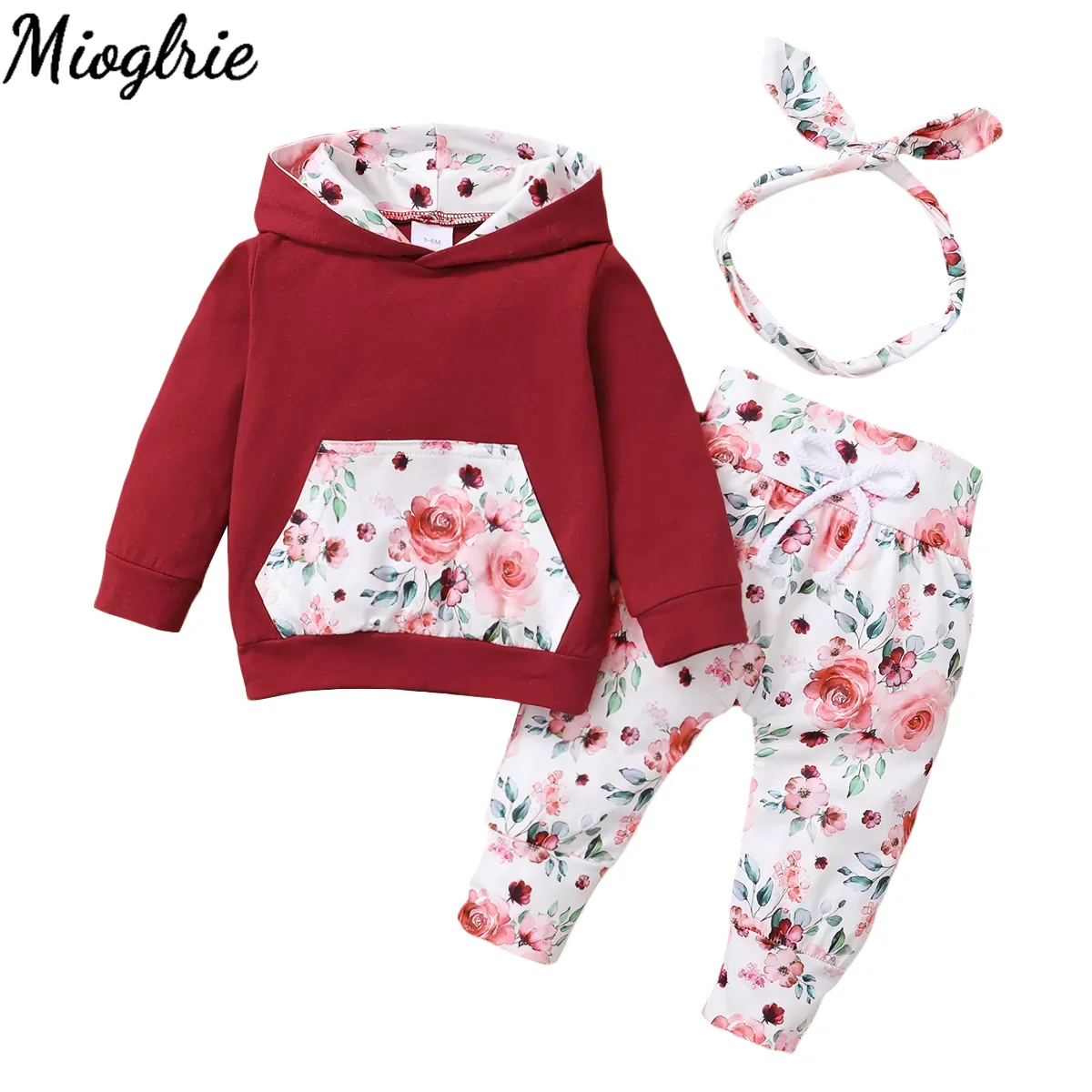 

Floral Baby Girl Set for New Born 0 to 3 Infant Girl Clothes 3Piece Hooded Baby Girl Clothes Long Sleeve Baby Outfit Autumn