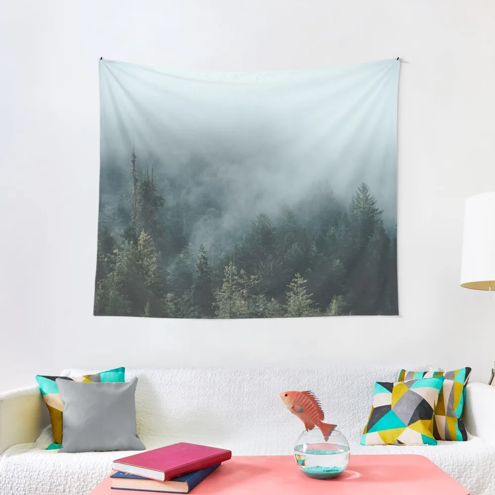 

Misty Pacific Northwest Foggy Forest Nature Photography Tapestry Bedroom Decor Aesthetic Wall Art Tapestry