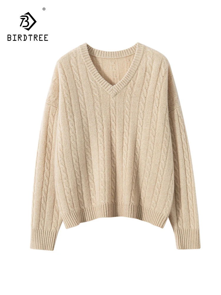 Birdtree 35% Cashmere 65% Wool Warm Thick Pullover 2023 Winter New Women's V-neck Twisted Long Sleeve Loose Knitted Top T38456QC
Birdtree 35% Cashmere 65% Wool Warm Thick Pullover 2023 Winter New Women's V-neck Twisted Long Sleeve Loose Knitted Top T38456QC