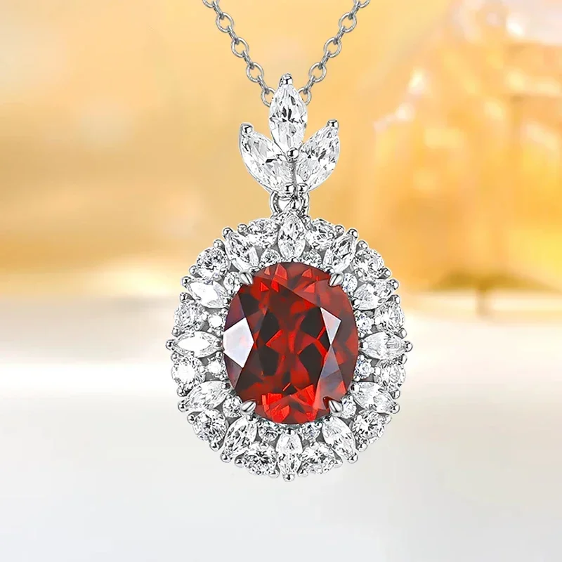 

Fashionable Artificial Red Treasure Universal 925 Sterling Silver Pendant Set with High Carbon Diamond Wedding Jewelry