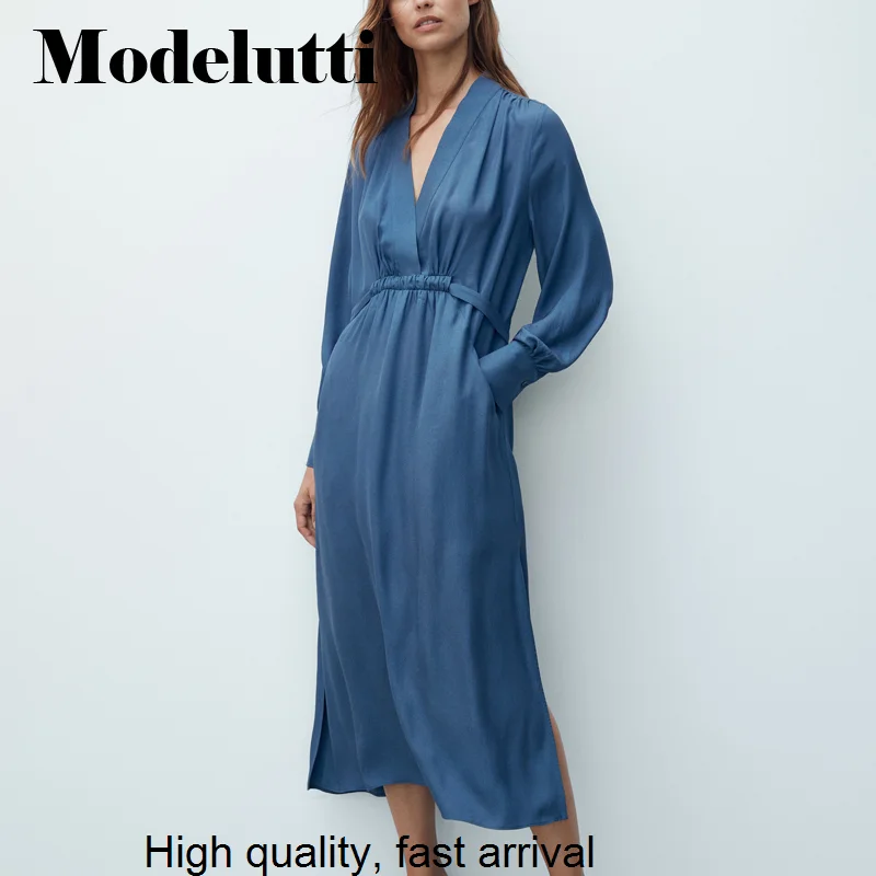Summer 2023 Spring Elegant Women Dress Chic V-neck Cross Slim Waist Wrinkle Loose Long Sleeve Dresses Solid Femme 
Summer 2023 Spring Elegant Women Dress Chic V-neck Cross Slim Waist Wrinkle Loose Long Sleeve Dresses Solid Femme