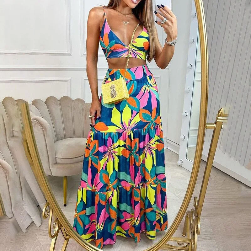 New Summer Women Two Piece Sets Sleeveless Printed Skirt Two-Piece Sexy Tops Elegant Long Dress Ladies Beach Suit Skirt Sets
New Summer Women Two Piece Sets Sleeveless Printed Skirt Two-Piece Sexy Tops Elegant Long Dress Ladies Beach Suit Skirt Sets