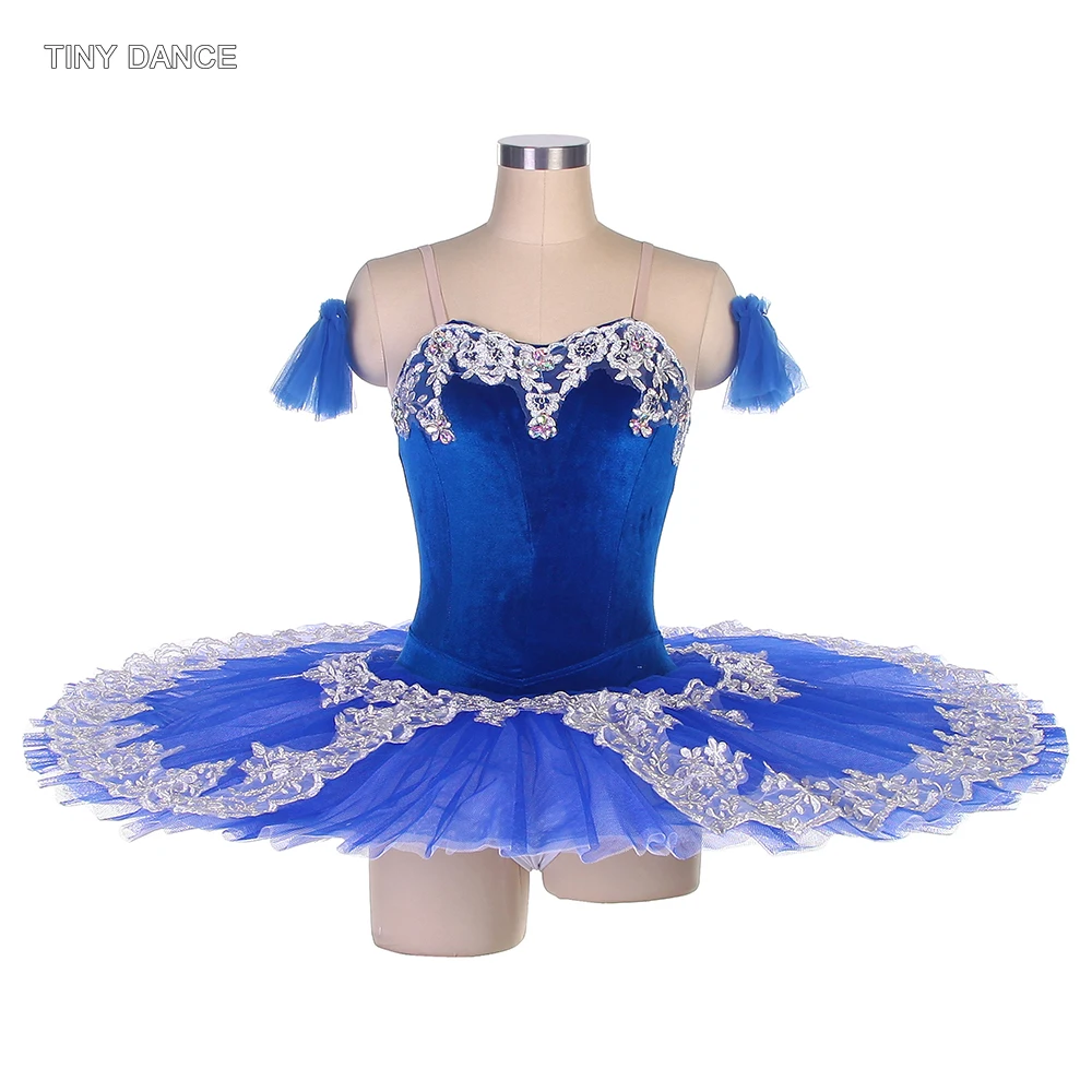 

Professional Tutu Dress Teen Deep Blue Velvet Bodice Ballet Pancake Tutus for Girls and Women Performance Wear Ballerina Costume