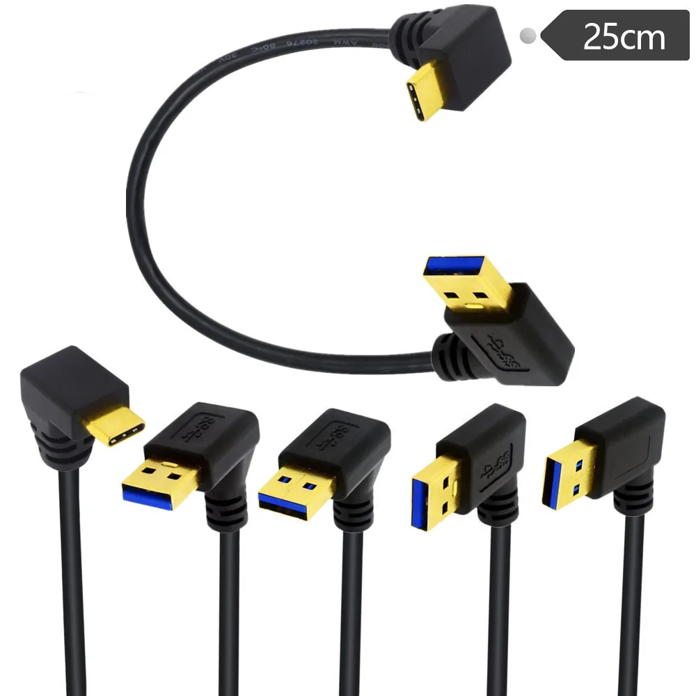 Gold Plated 90 degree Angle USB 3.0 Type-A Male to USB3.1 Type-C Male Cord USB Data Sync & Charge Cable 0.25M
Gold Plated 90 degree Angle USB 3.0 Type-A Male to USB3.1 Type-C Male Cord USB Data Sync & Charge Cable 0.25M