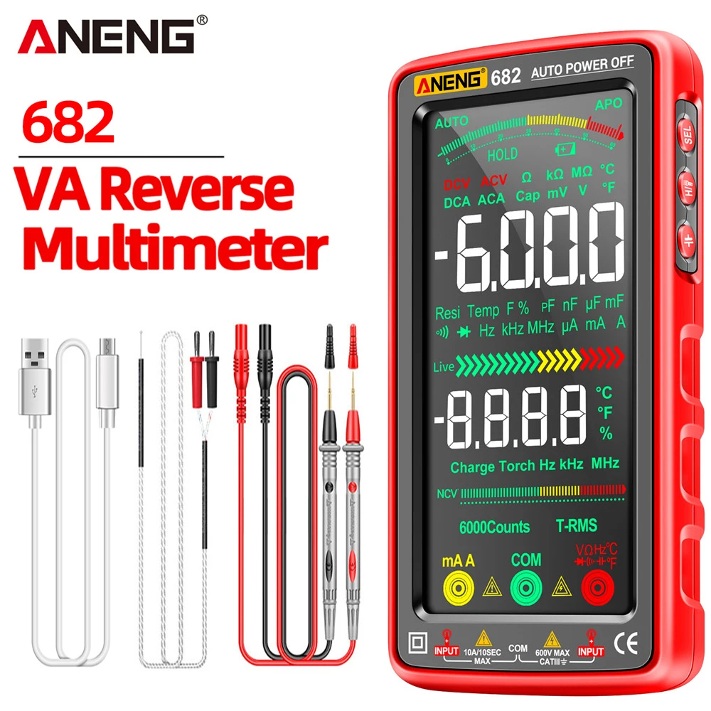 ANENG 682 Smart Professional Multimeter AC/DC Ammeter Voltage Tester Rechargeable Electric Ohm Diode Tester Tool for Electrician 
ANENG 682 Smart Professional Multimeter AC/DC Ammeter Voltage Tester Rechargeable Electric Ohm Diode Tester Tool for Electrician