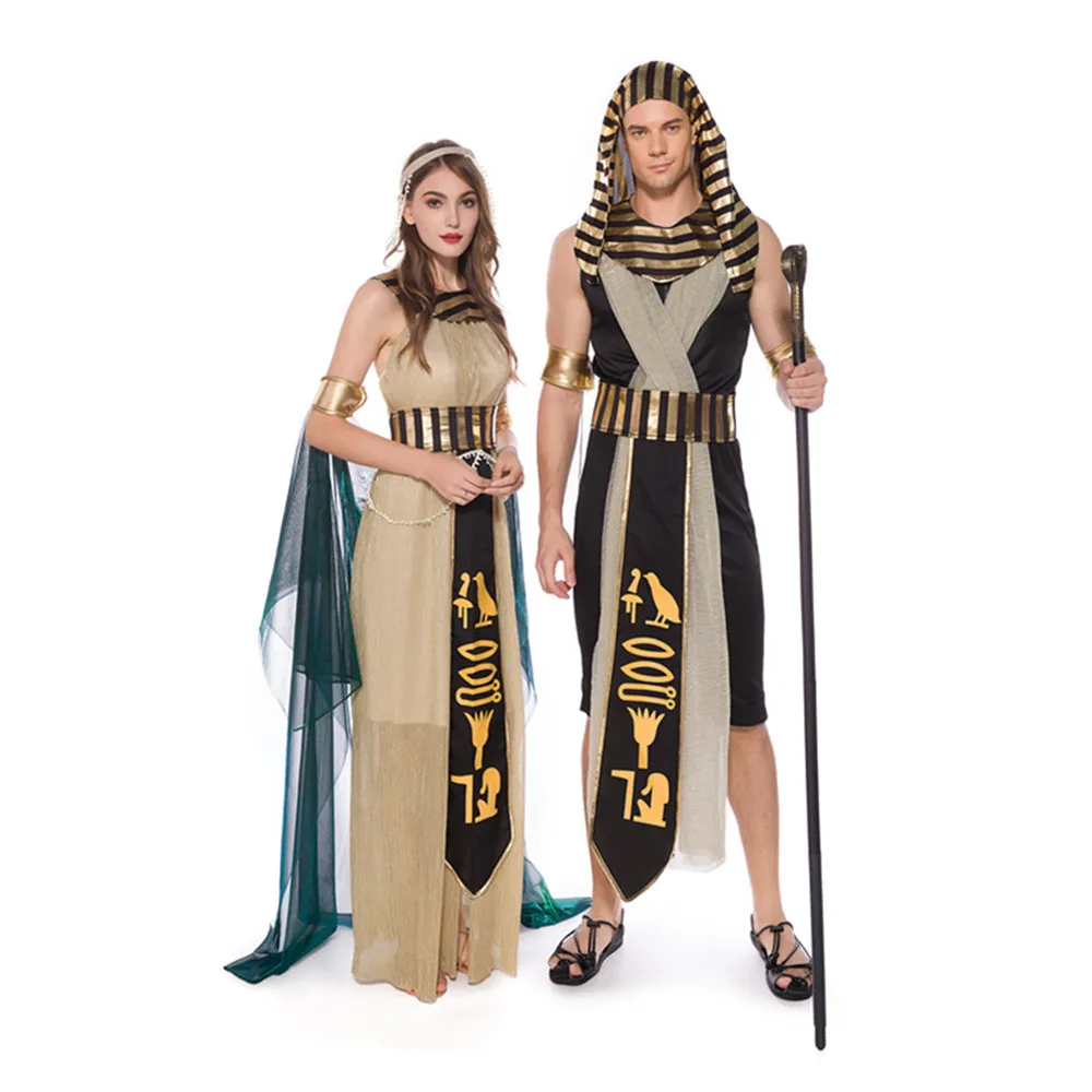 

Adult Women Man Deluxe Cleopatra Egyptian Pharaoh Costume Halloween Ancient Greek Queen Goddess Fantasia Fancy Dress