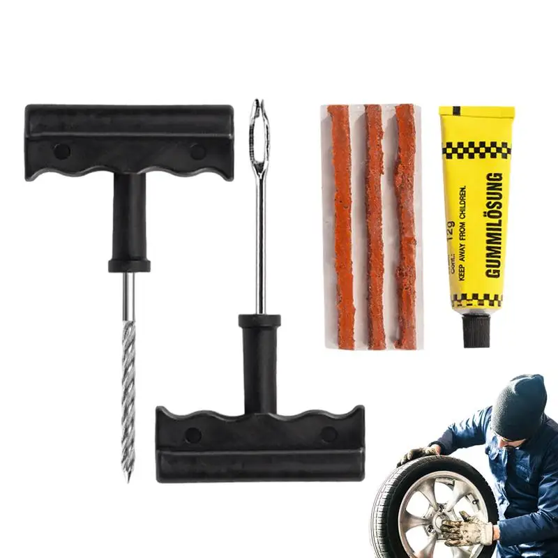 

6pcs/set Tire Repair Kits Rubber Strips Spiral Reamer Small Portable Tools to Fix Punctures and Plug Bike for Bike Vehicle