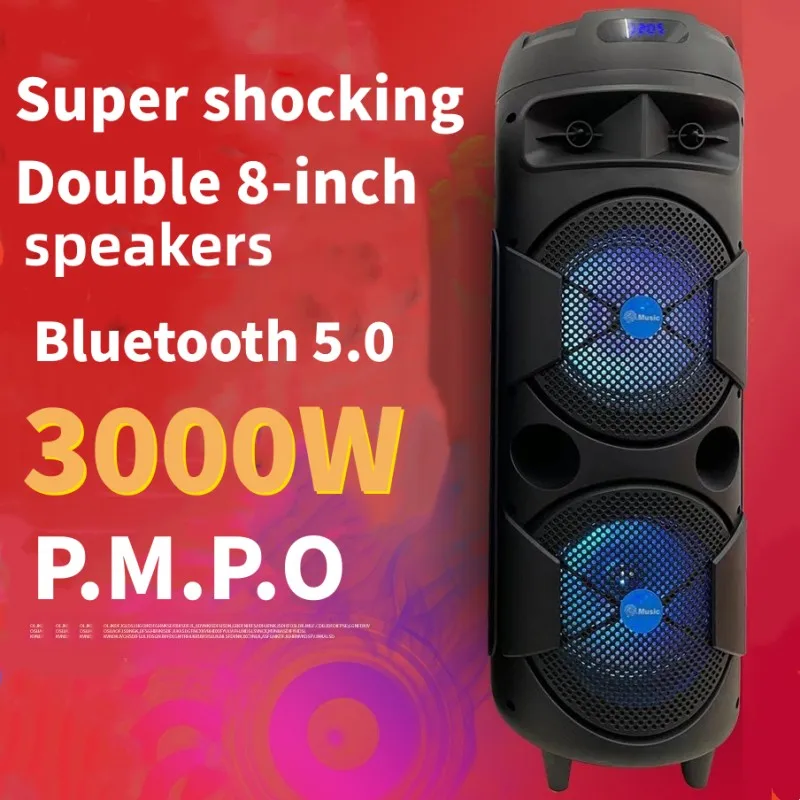 

Двойная 8-дюймовая Bluetooth-Колонка P.M.P.O 3000 Вт, динамик 360 Surround для караоке, Беспроводная Bluetooth-колонка с басами, звуковая система 3000 мАч