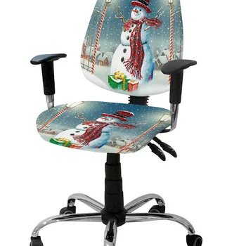 크리스마스 눈사람 마을 선물 탄성 안락 의자 컴퓨터 의자 커버, 스트레치 탈착식 사무실 의자 슬립 커버, 분할 시트 커버