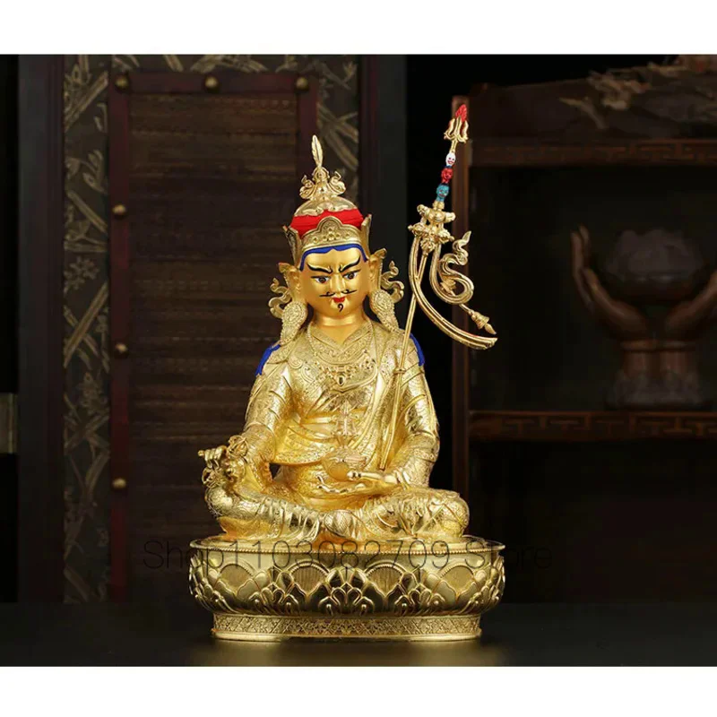 

32CM LARGE # High grade Buddha -HOME Hall efficacious Protection Gold-plated Guru Padmasambhava buddha Buddhist Tantra statue