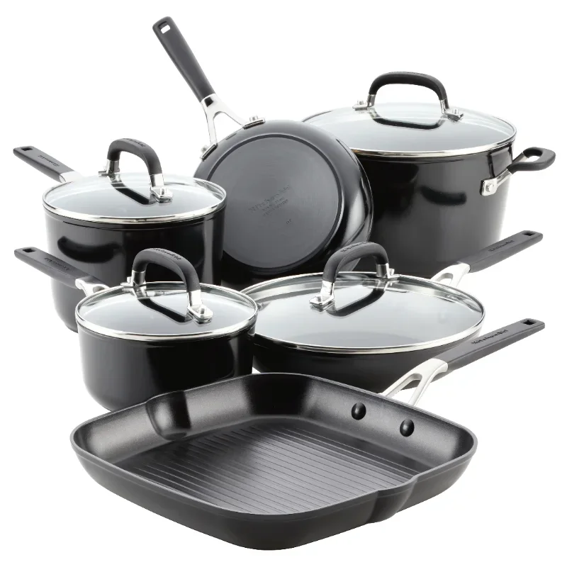 

Andralyn Hard Anodized Nonstick Cookware Pots and Pans Set, 10-Piece, Onyx Black Non Stick Cooking Pot Set