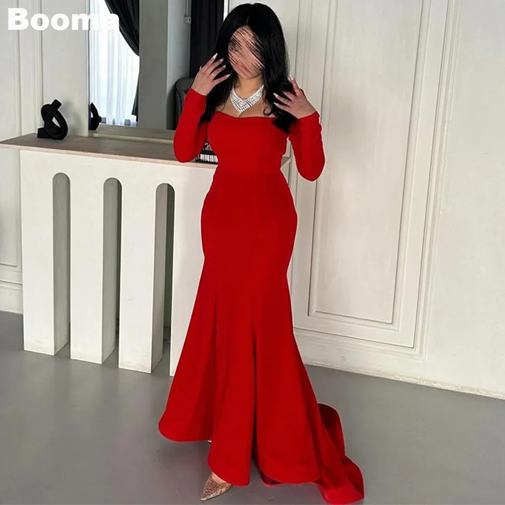 

Booma Red Elegant Mermaid Evening Dresses Long Sleeves Prom Gowns for Women Saudi Arabic Formal Occasion Dress Party Gown Dubai