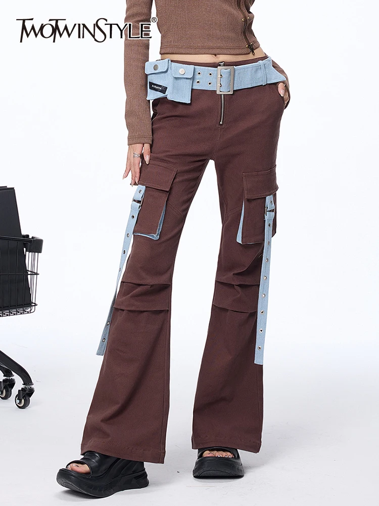 TWOTWINSTYLE Colorblock Patchwork Pockets Cargo Flare Denim Pants For Women High Waist Spliced Belts Streetwear Jeans Female New
TWOTWINSTYLE Colorblock Patchwork Pockets Cargo Flare Denim Pants For Women High Waist Spliced Belts Streetwear Jeans Female New