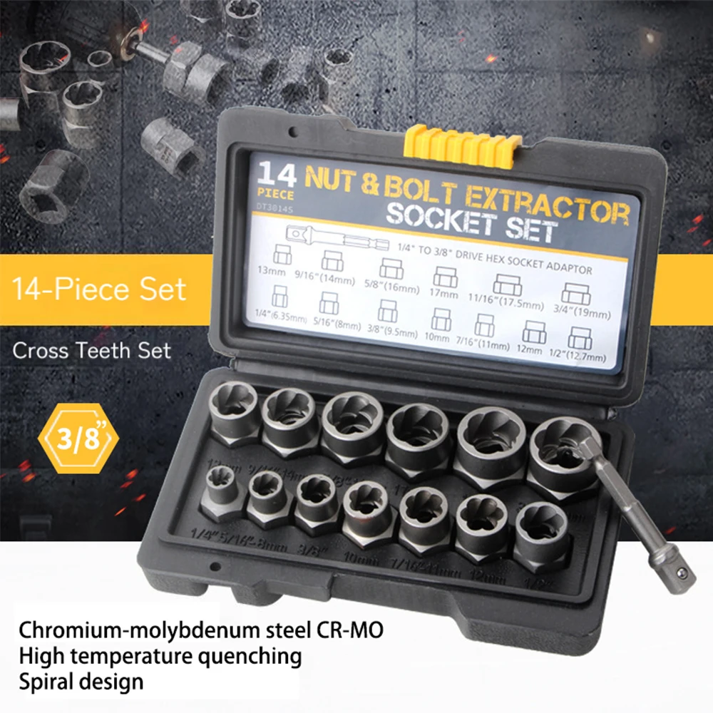 14 PCS Anti-theft Screws And Nuts Extractor Car Tool Kit Cr-Mo Steel Bolt Nut Remover Hand Tools Kit
14 PCS Anti-theft Screws And Nuts Extractor Car Tool Kit Cr-Mo Steel Bolt Nut Remover Hand Tools Kit