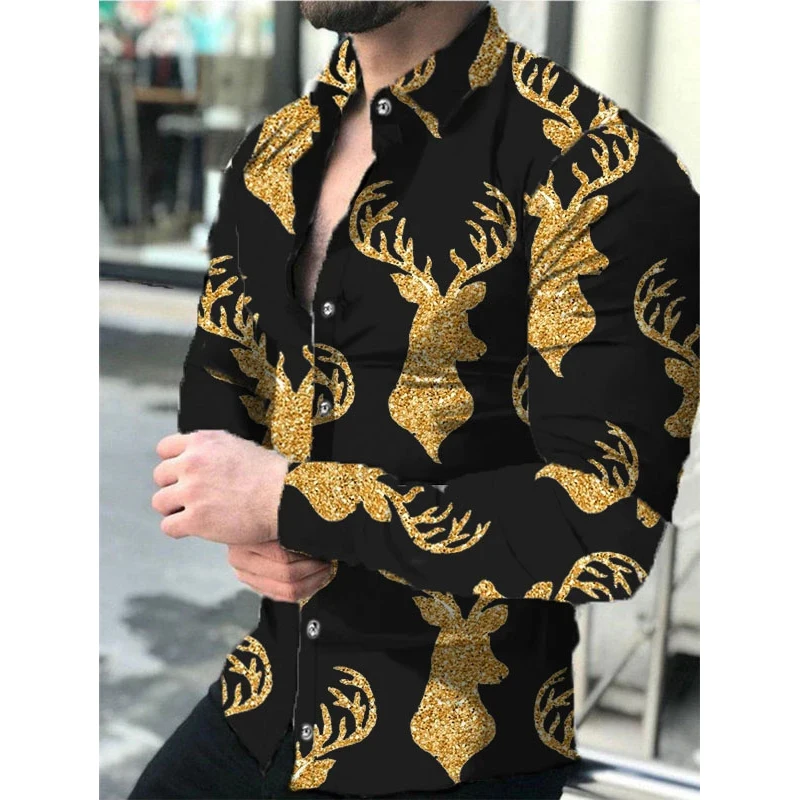 Fashion Luxury Social Men Shirts Turn-down Collar Buttoned Shirt Casual Deer Print Long Sleeve Tops Men's Clothing Prom Cardigan
Fashion Luxury Social Men Shirts Turn-down Collar Buttoned Shirt Casual Deer Print Long Sleeve Tops Men's Clothing Prom Cardigan