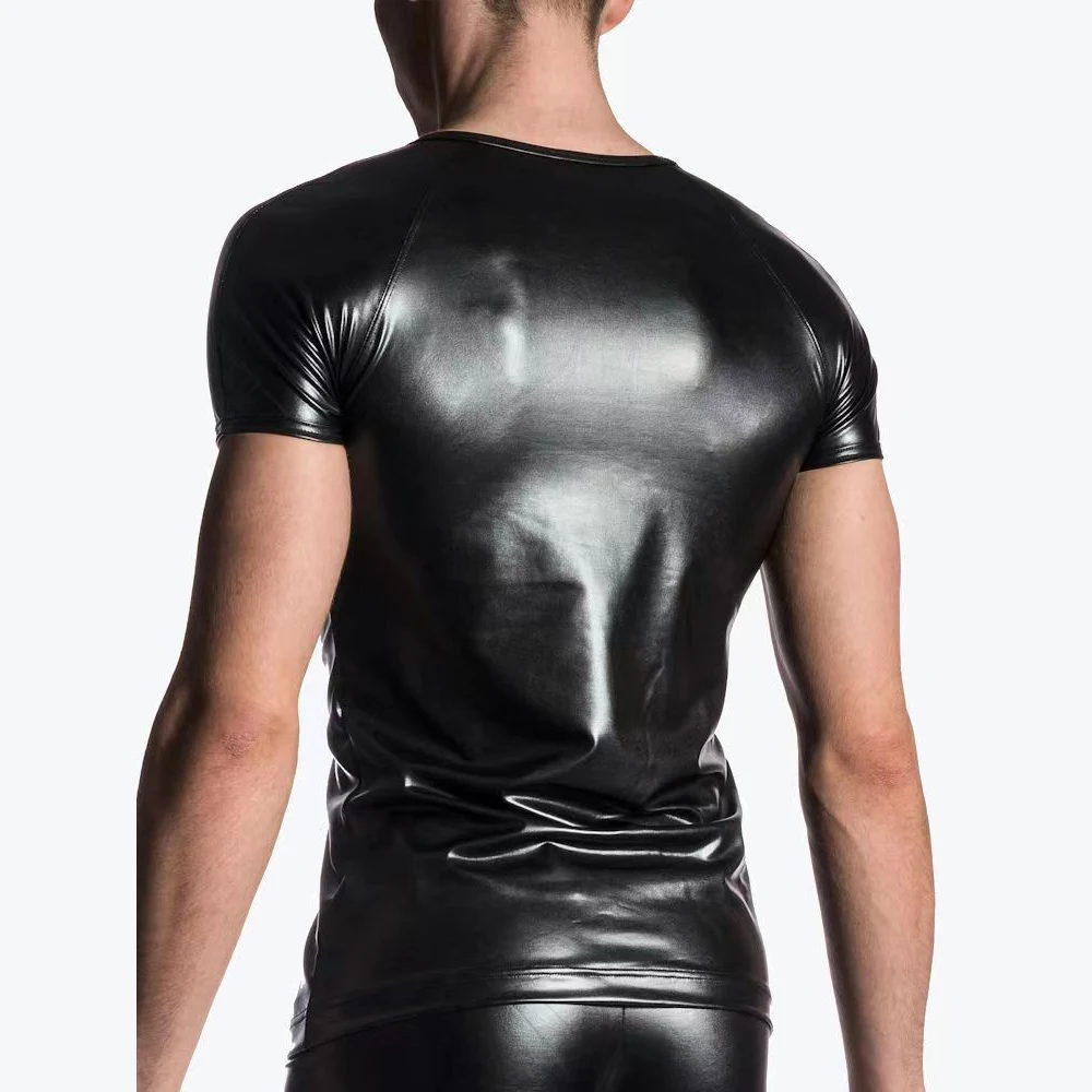 Men Stretch Faux Leather Short Sleeve Top Man Wet Look Undershirt Latex Clubwear Stage Costume Muscle Tight T-Shirt A50
Men Stretch Faux Leather Short Sleeve Top Man Wet Look Undershirt Latex Clubwear Stage Costume Muscle Tight T-Shirt A50