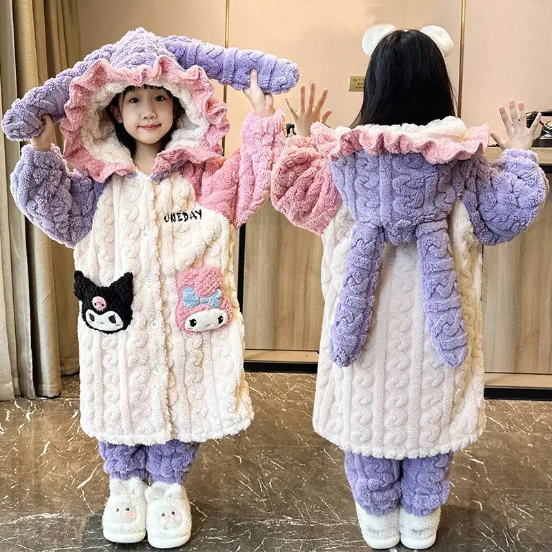Winter Kuromi Cinnamoroll Kawaii Sanrio Anime Coral Fleece Children Coat Pants Pajamas Cute Long Home Wear Clothes Kids Toys
Winter Kuromi Cinnamoroll Kawaii Sanrio Anime Coral Fleece Children Coat Pants Pajamas Cute Long Home Wear Clothes Kids Toys