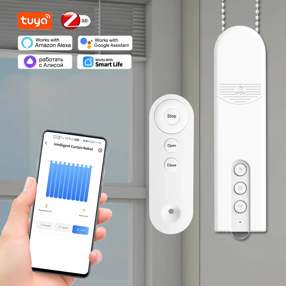 

Двигатель для штор Tuya Zigbee, моторизованный привод для умного дома, с дистанционным управлением, с Alexa и Google управлением