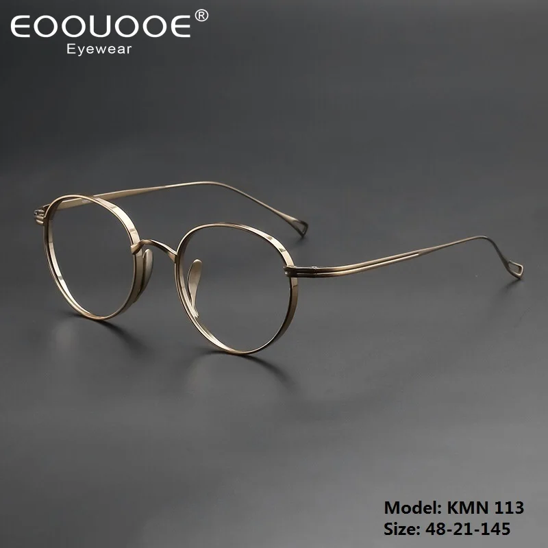 

Pure Titanium Glasses Frame Men Retro Round Oval Eyeglasses Woman Eyewear Handmade Japan Myopia Optical Prescription Lens kmn113