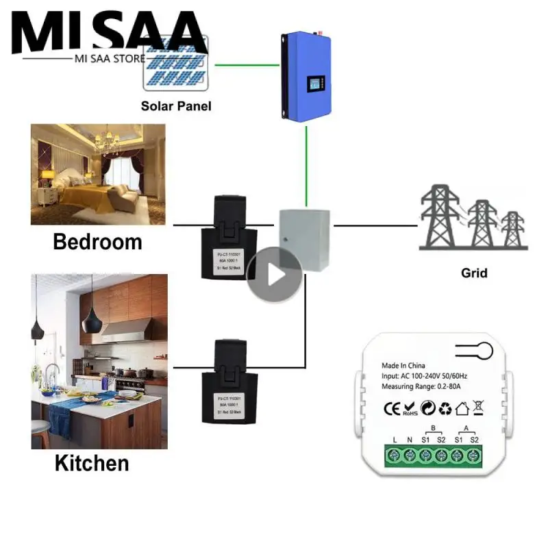 Tuya Smart WiFi Energy Meter Bidirection 1/2 Channel With Clamp App Monitor Solar Produced And Consumed Power AC110V 240V
Tuya Smart WiFi Energy Meter Bidirection 1/2 Channel With Clamp App Monitor Solar Produced And Consumed Power AC110V 240V