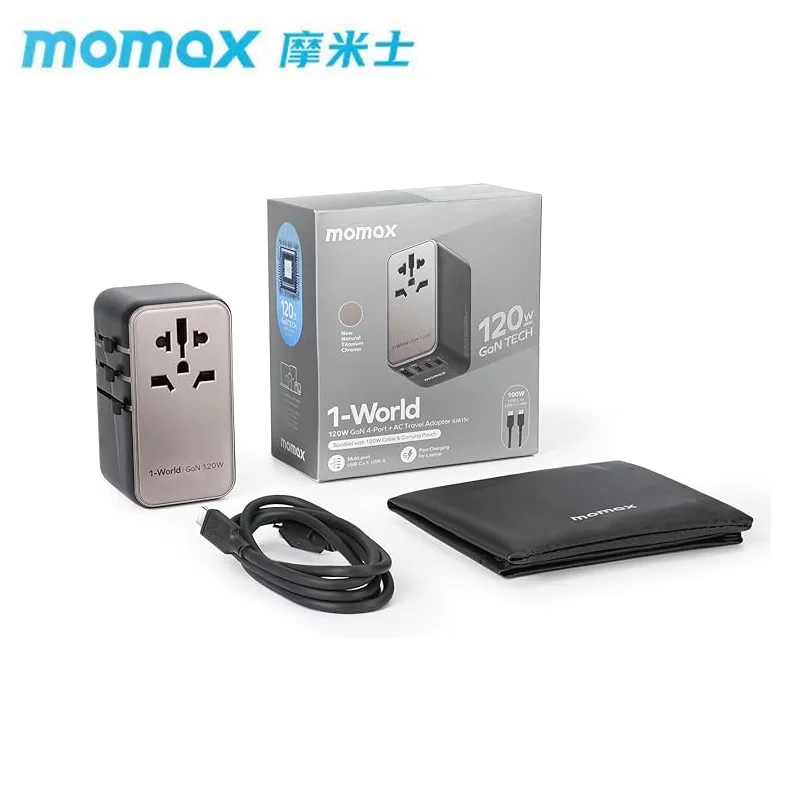 

MOMAX Universal Power Adapter 120W Fast GaN السفر التوصيل USB-C Travel Plug 여행 플러그 US UK EU AU Charger for Laptops Tablets