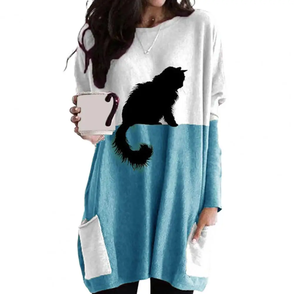 Round Neck Long-sleeved Top Stylish Women's Long Sleeve Sweater Soft Stretchy Black Cat Print Top with Pocket Comfortable Casual
Round Neck Long-sleeved Top Stylish Women's Long Sleeve Sweater Soft Stretchy Black Cat Print Top with Pocket Comfortable Casual
