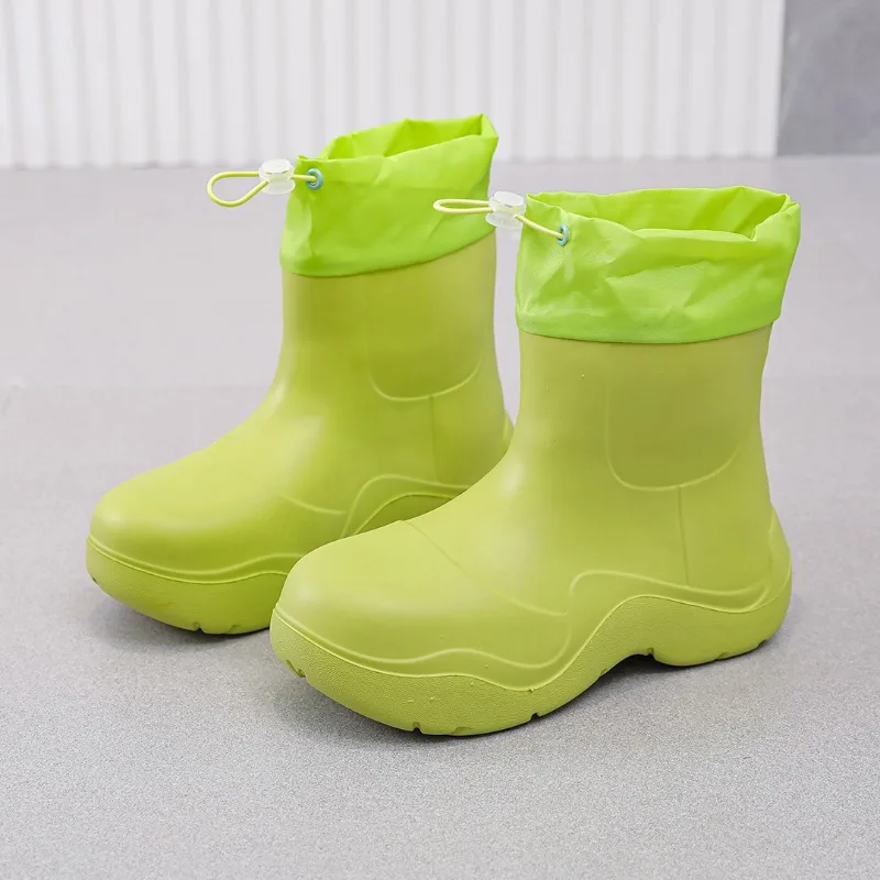 

Rain Boots Female Avocado Green Water Shoes EVA Short Tube Thick Sole Waterproof Winter Boots Fashion Solid Casual Ankle Boots