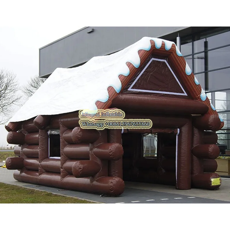 

Brown Inflatable log cabin Winter House Cabin Tent With White Roof Outdoor Ski Lodge Irish Pub Bar For Party Event Advertising