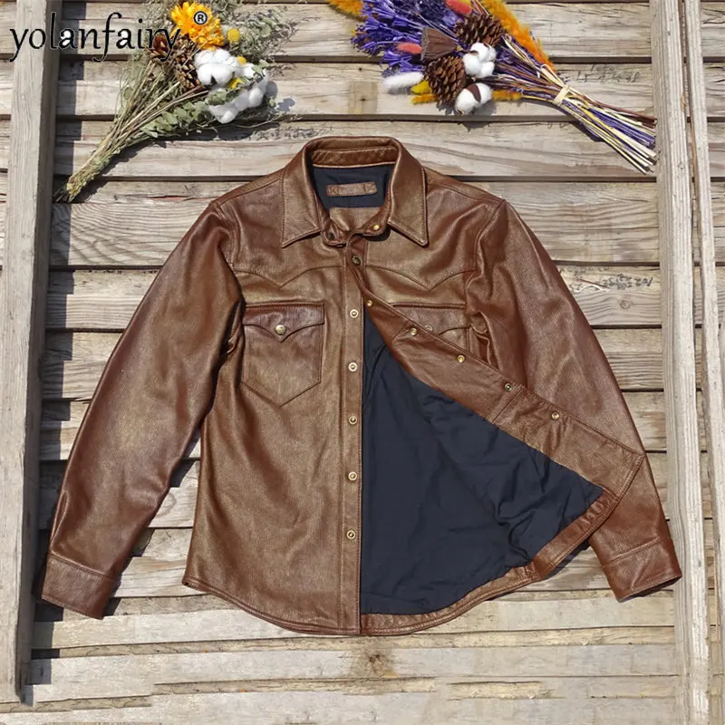 

Мужская винтажная куртка из натуральной кожи, красно-коричневая оригинальная кожаная куртка ручной работы, дизайнерская одежда для мужчин